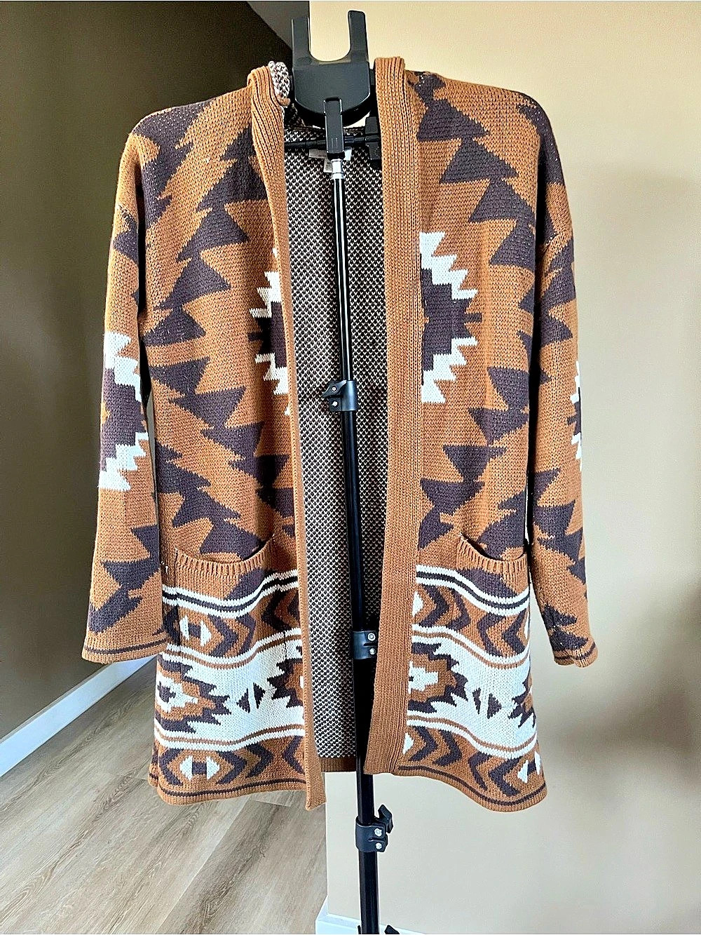 Lucky Brand Aztec Print Open Front Cardigan Sweater Medium